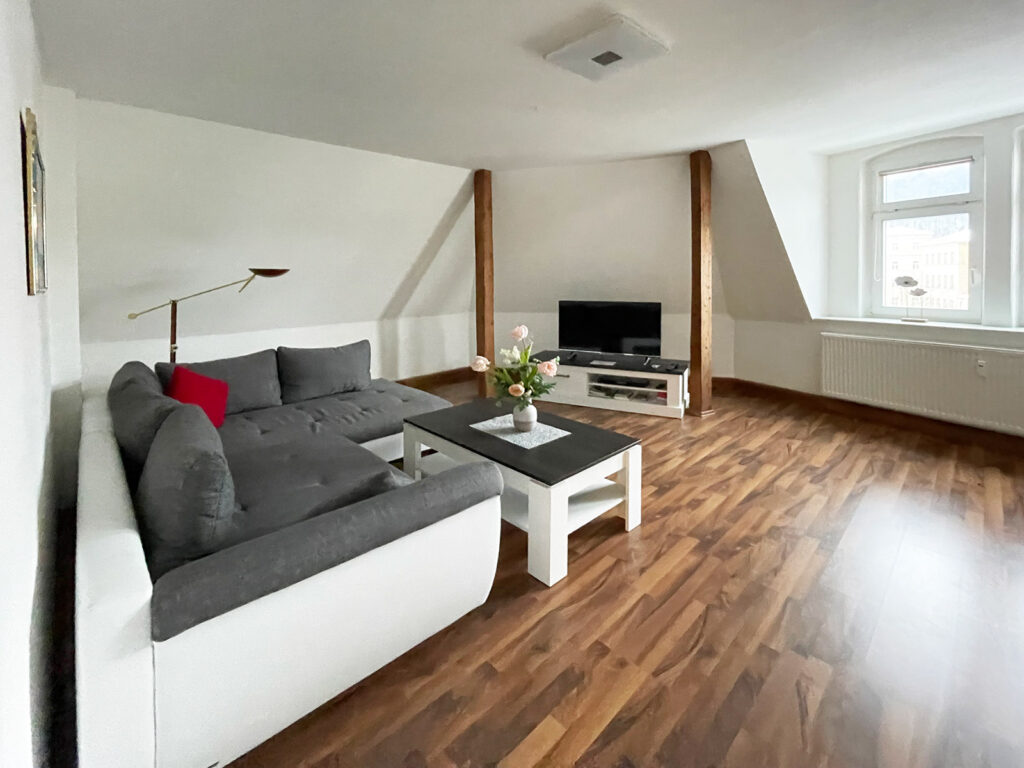 Wohnzimmer mit Couch und TV - Am Stadtpark